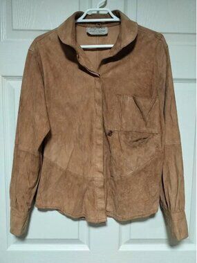 Beged-Or Tan Suede Leather Vintage Button-Up Womens Shirt Size L